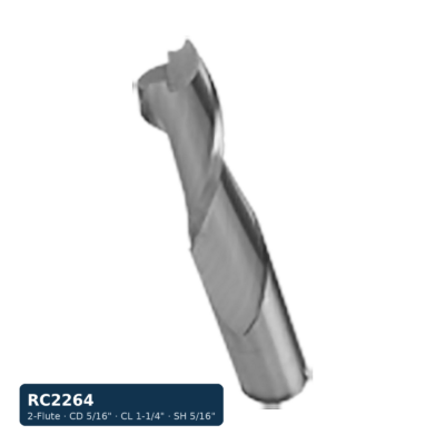Solid Carbide Spiral Bit, 2-Flute — CD 5/16" · CL 1-1/4" · SH 5/16" · OAL 3"
