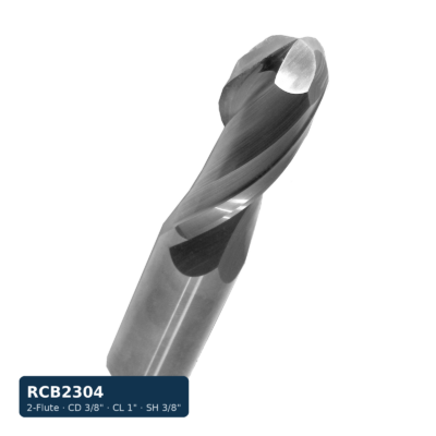 Solid Carbide Ball-Nose Bit, 2-Flute — CD 3/8" · CL 1" · SH 3/8" · R 3/16" · OAL 3"