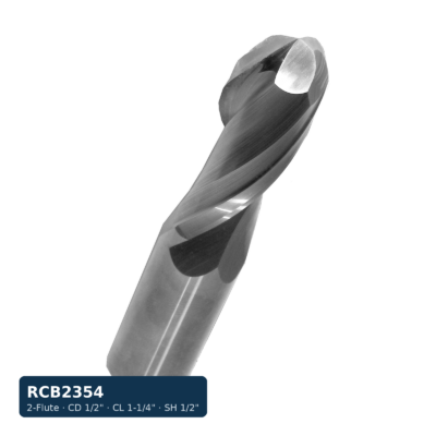 Solid Carbide Ball-Nose Bit, 2-Flute — CD 1/2" · CL 1-1/4" · SH 1/2" · R 1/4" · OAL 3"
