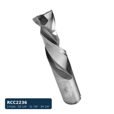 Solid Carbide Compression Spiral Bit, 2-Flute — CD 1/4" · CL 7/8" · SH 1/4" · OAL 2-1/2"