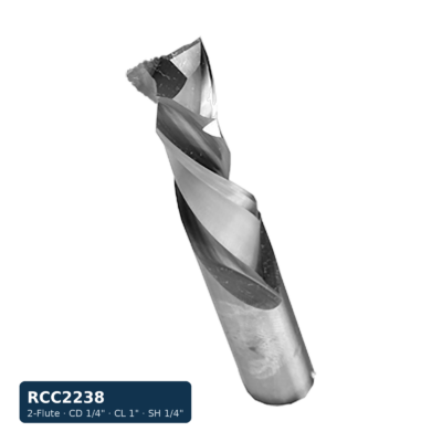 Solid Carbide Compression Spiral Bit, 2-Flute — CD 1/4" · CL 1" · SH 1/4" · OAL 2-1/2"