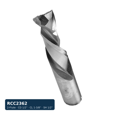 Solid Carbide Compression Spiral Bit, 2-Flute — CD 1/2" · CL 1-3/8" · SH 1/2" · OAL 3-1/2"