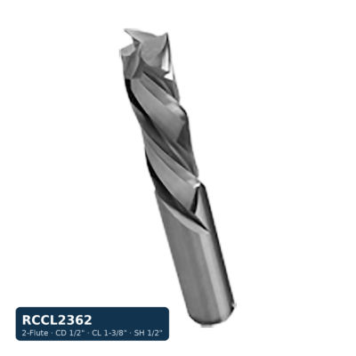 Solid Carbide Compression Laminate Spiral Bit, 2-Flute — CD 1/2" · CL 1-3/8" · SH 1/2" · OAL 3"