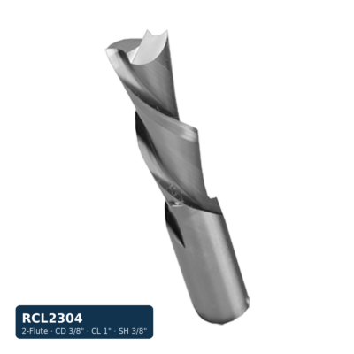 Solid Carbide Laminate Spiral Bit, 2-Flute — CD 3/8" · CL 1" · SH 3/8" · OAL 3"