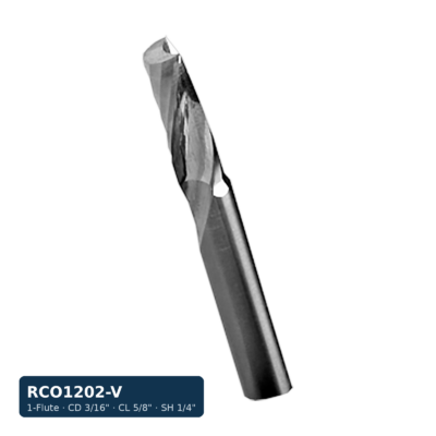 Solid Carbide O-Flute Spiral Bit, 1-Flute — CD 3/16" · CL 5/8" · SH 1/4" · OAL 2"