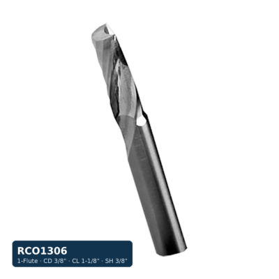 Solid Carbide O-Flute Spiral Bit, 1-Flute — CD 3/8" · CL 1-1/8" · SH 3/8" · OAL 3"