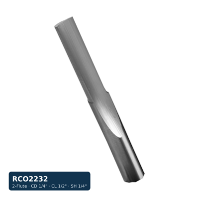 Solid Carbide O-Flute Straight Bit, 2-Flute — CD 1/4" · CL 1/2" · SH 1/4" · OAL 2-1/2"
