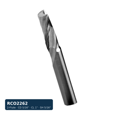Solid Carbide O-Flute Spiral Bit, 2-Flute — CD 5/16" · CL 1" · SH 5/16" · OAL 3"