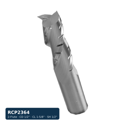 Solid Carbide Chipbreaker Spiral Bit, 2-Flute — CD 1/2" · CL 1-5/8" · SH 1/2" · OAL 3-1/2"