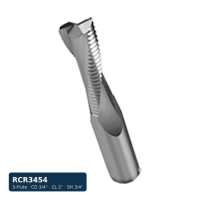 Solid Carbide Rougher Spiral Bit, 3-Flute — CD 3/4" · CL 2" · SH 3/4" · OAL 4"