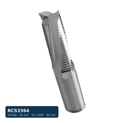 Solid Carbide Slow Spiral Bit, 3-Flute — CD 1/2" · CL 1-5/8" · SH 1/2" · OAL 3-1/2"