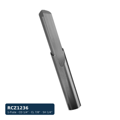 Solid Carbide Z-Flute Straight Bit, 1-Flute — CD 1/4" · CL 7/8" · SH 1/4" · OAL 2-1/2"